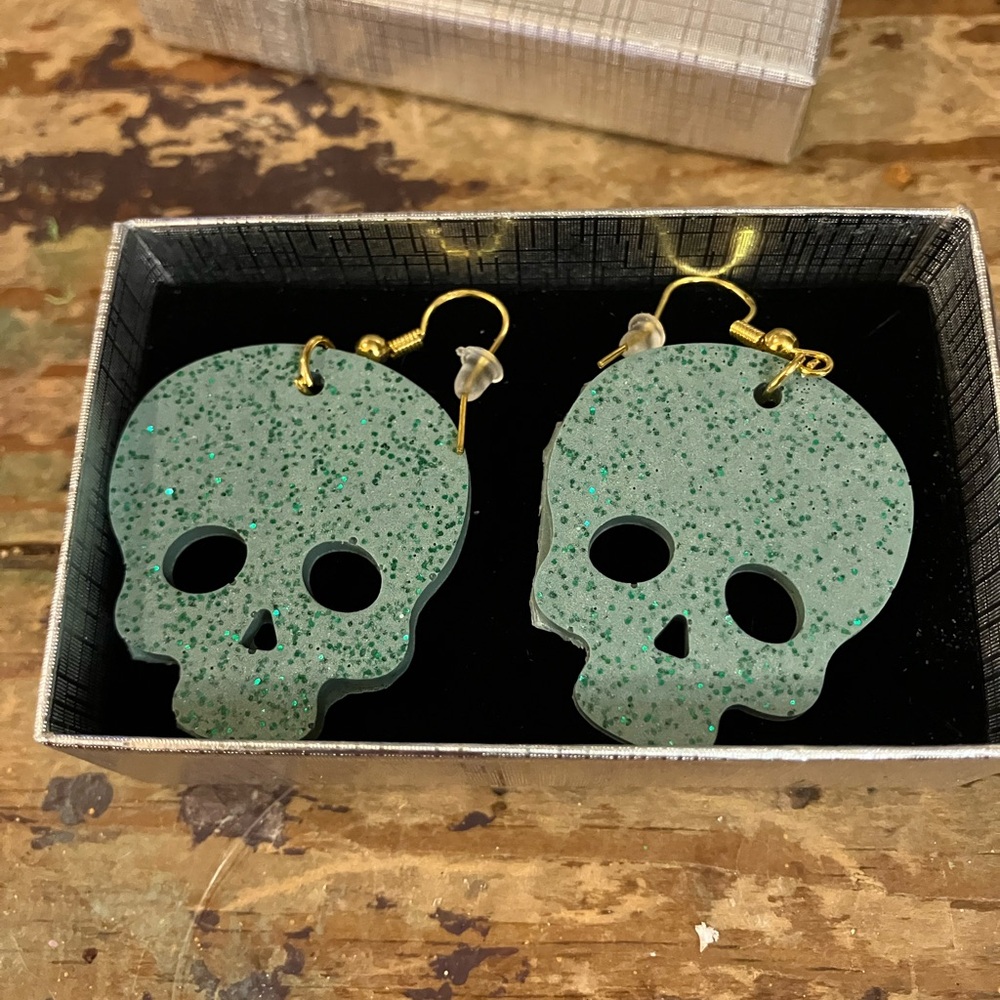Handmade resin skull dangle earrings